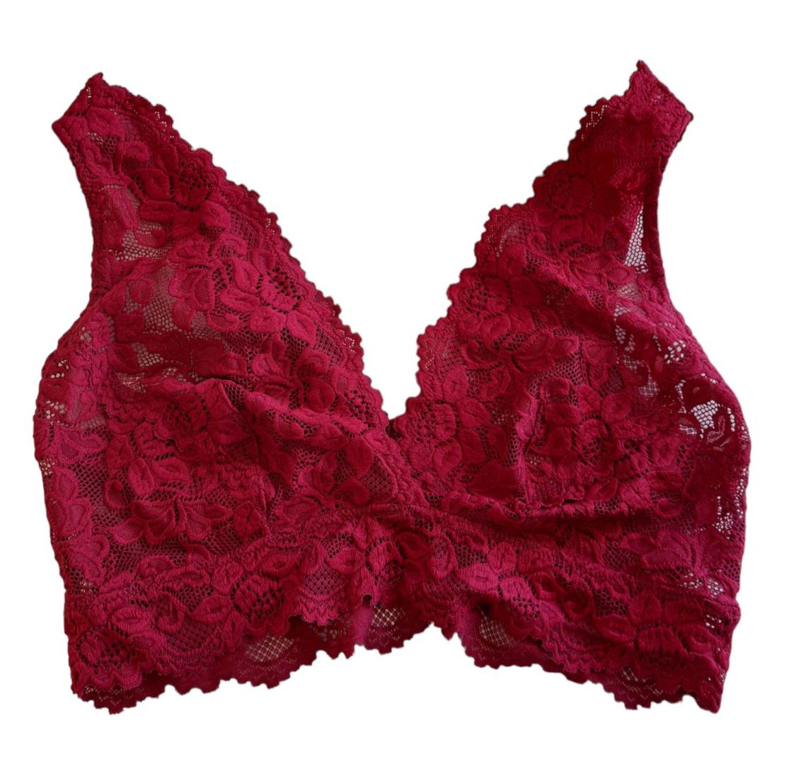 Bordowy biustonosz top koronkowy M/L 1-163-2.jpg