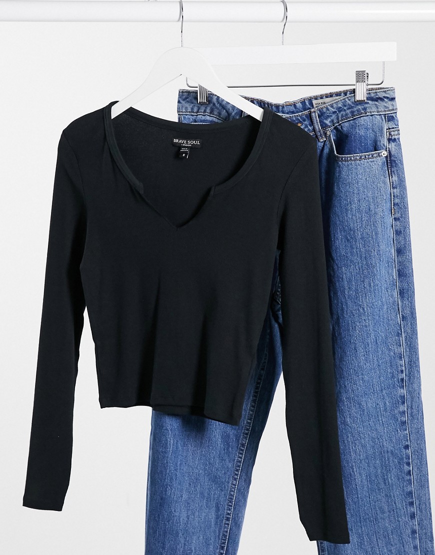 Brave Soul Czarny damski crop top slim 34 18c30dc502c5330bad8dbc34a0f32b65