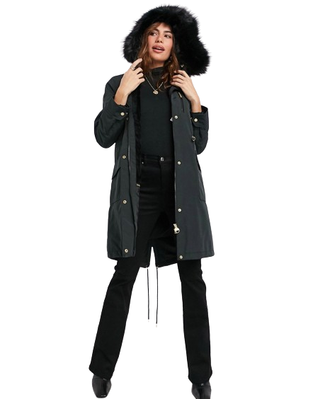 Barbour International Touchdown Długa czarna parka DEFEKT 40/42