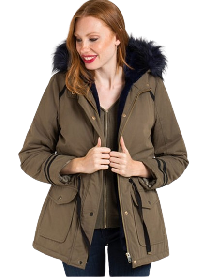 Naf Naf damska parka khaki ze sztucznym futerkiem 42