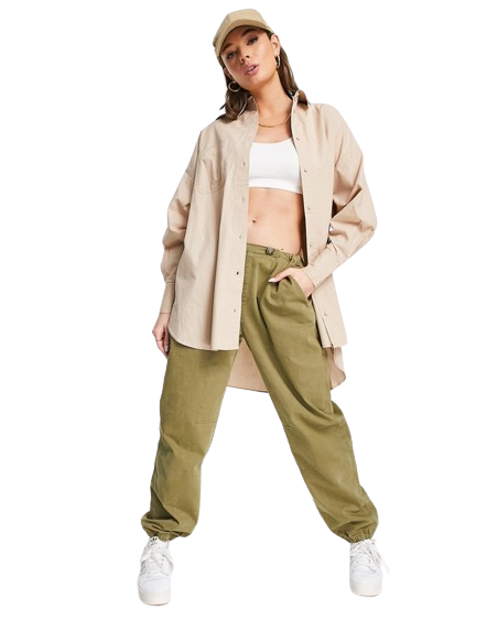 Beżowa koszula oversize o fasonie dad defekt S