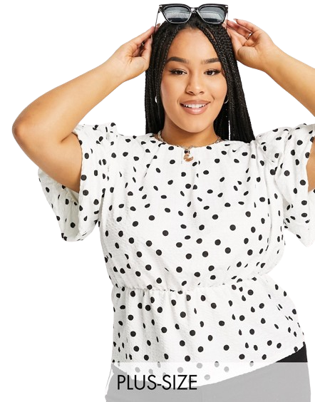 Biała bluzka baskinka w groszki plus size defekt 46