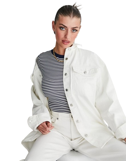 Biała damska jeansowa kurtka koszulowa oversize 44