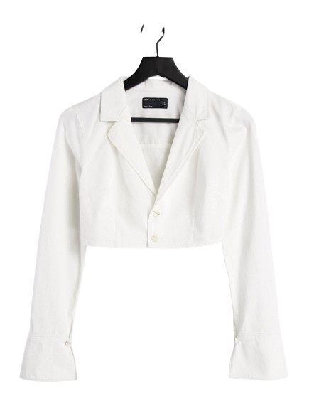 Biała miękka jeansowa koszula o krótkim fasonie 44