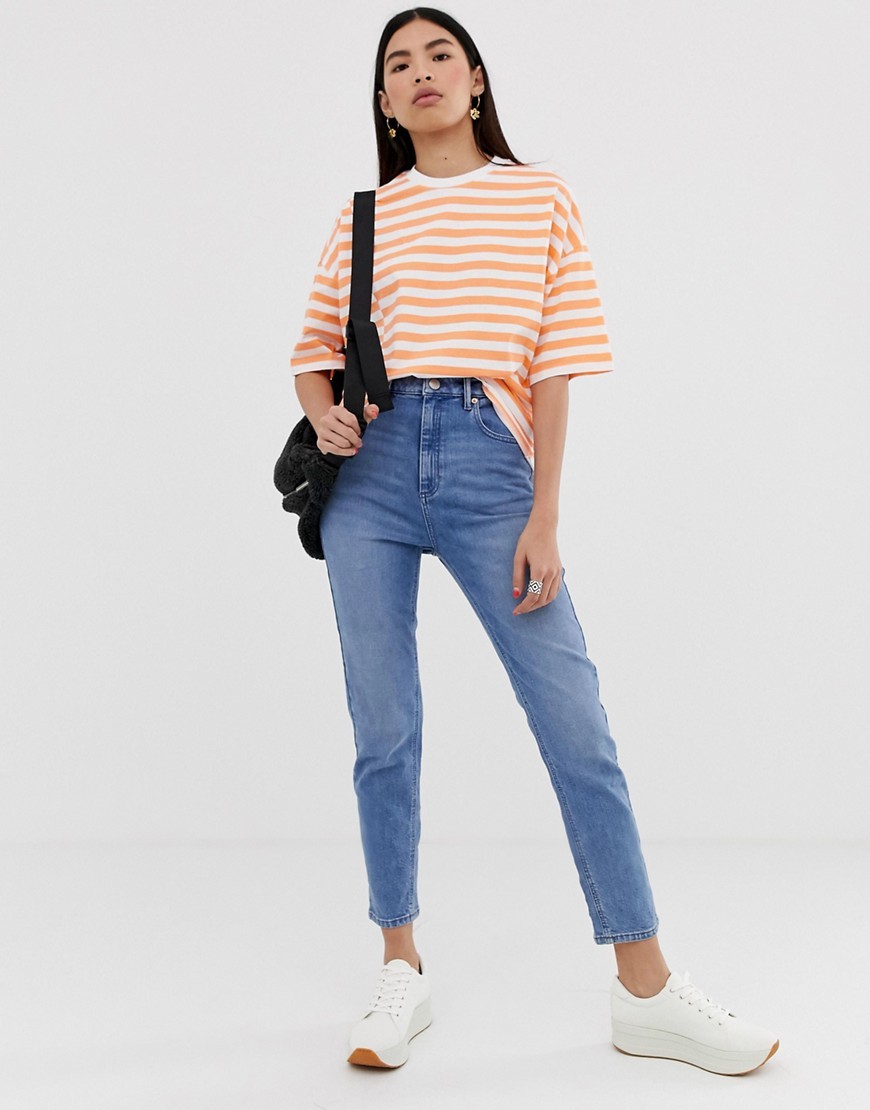 Biały Pomarańczowy T-shirt oversize w paski XL 42 Bialy-Pomaranczowy-T-shirt-oversize-w-paski-XL-42