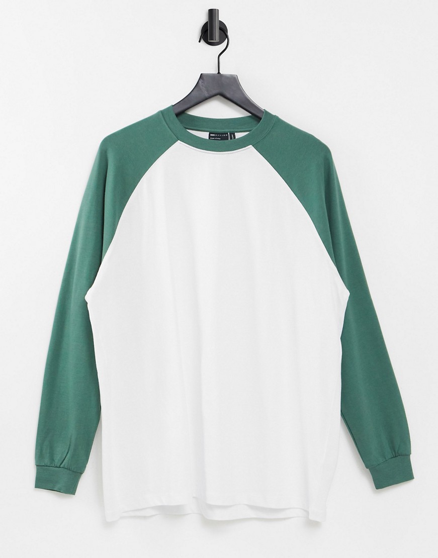 Biały t-shirt longsleeve raglanowe zielone rękawy oversize 46 Bialy-t-shirt-longsleeve-raglanowe-zielone-rekawy-oversize-46