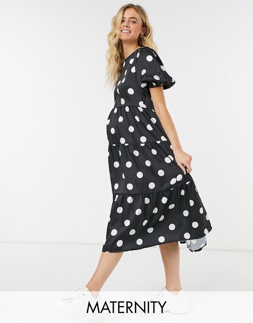 Blume Maternity Czarna satynowa sukienka maxi z wzorem w grochy 42 Blume-Maternity-Czarna-satynowa-sukienka-maxi-z-wzorem-w-grochy-42