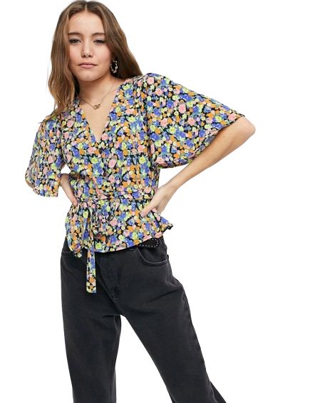 Bluzka z krótkim rękawem wv kwiatowy multikolor 44