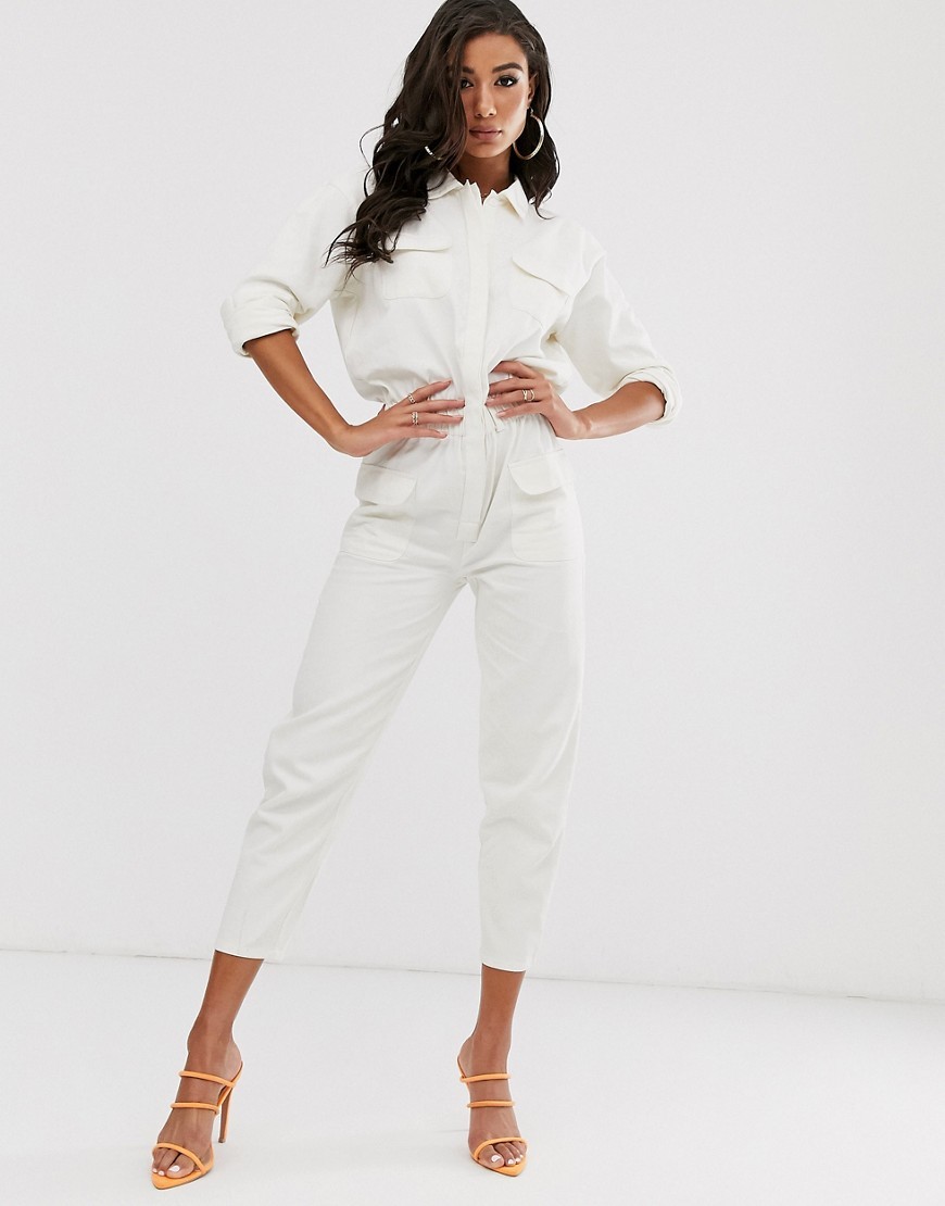 Boohoo Jeansowy kombinezon ivory XS 34 Boohoo-Jeansowy-kombinezon-ivory-XS-34