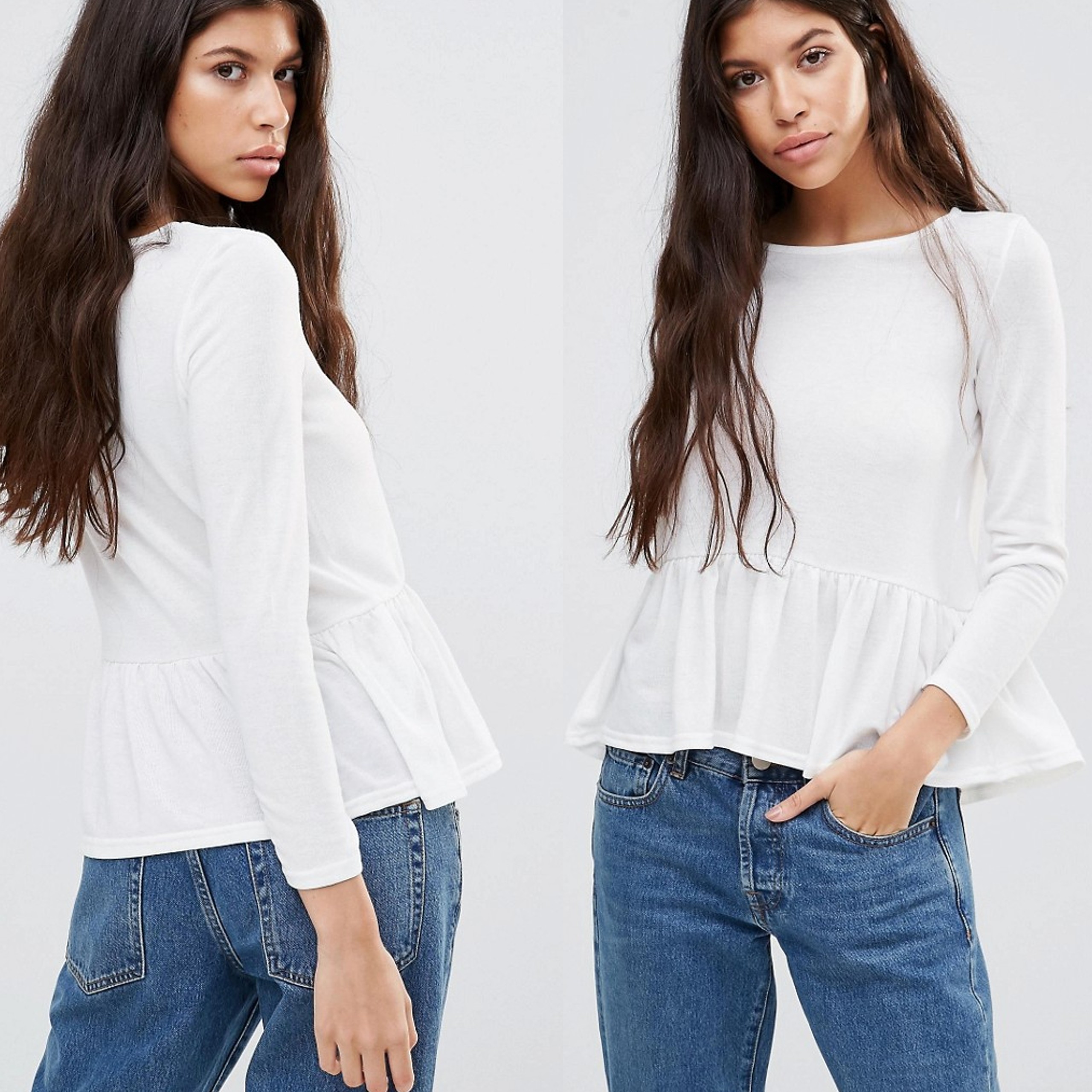 Boohoo Kremowy Sweter długi rękaw falbana L 40 Boohoo-Kremowy-Sweter-dlugi-rekaw-falbana-L-40