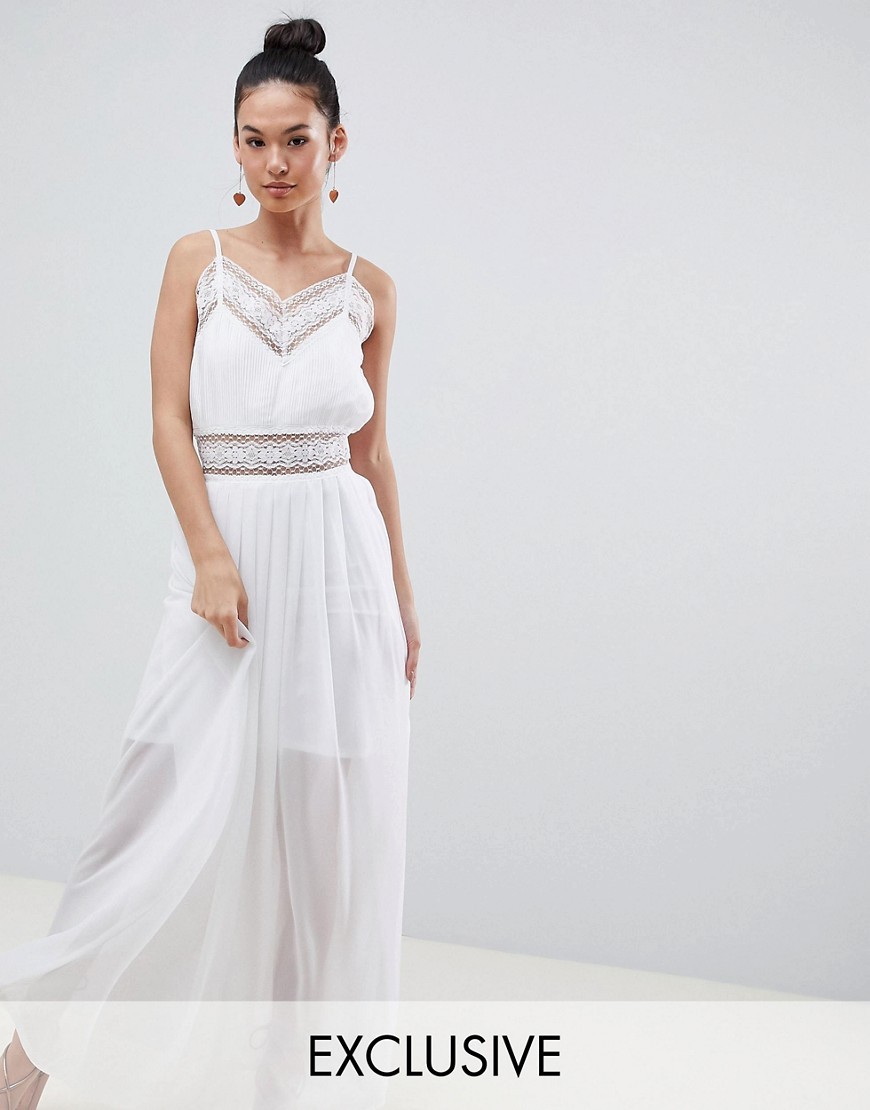 Boohoo biała długa Sukienka z koronką S 36 Boohoo-biala-dluga-Sukienka-z-koronka-S-36