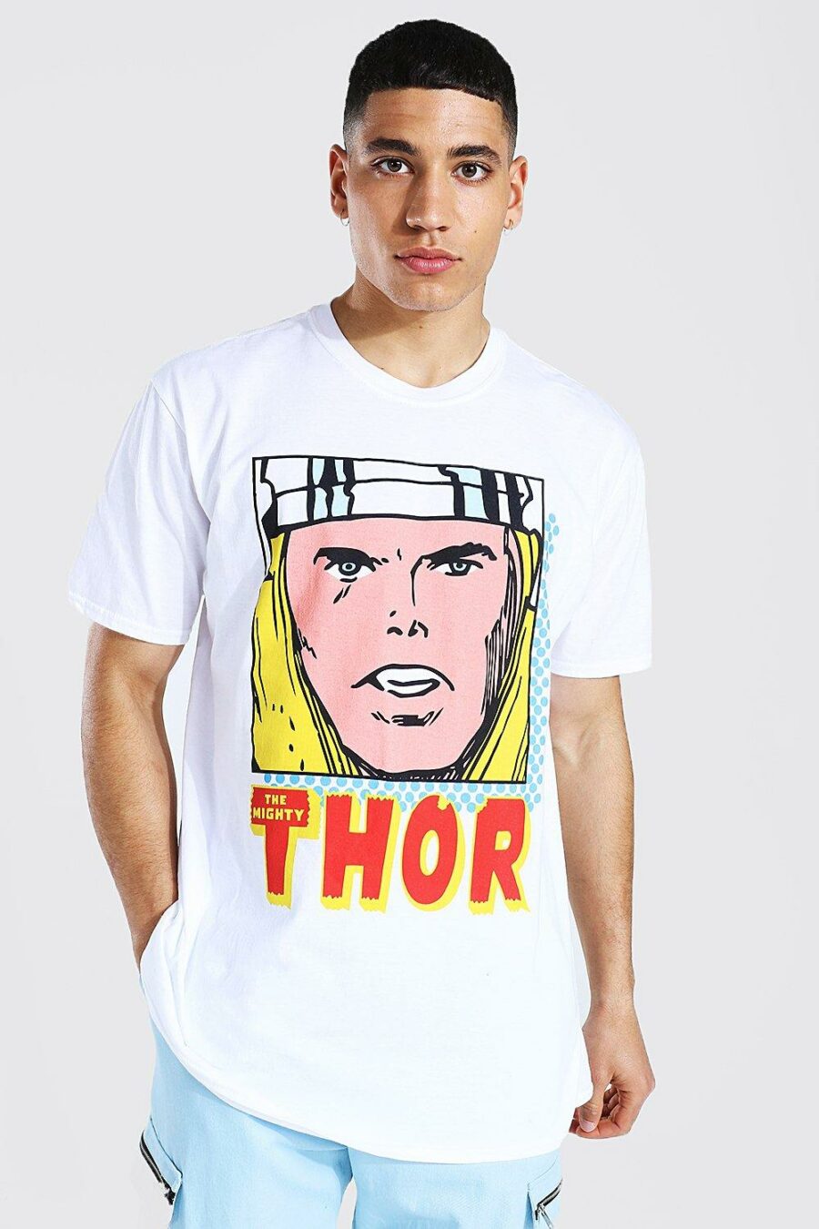 BoohooMAN-bialy-t-shirt-meski-nadruk-Marvel-Thor-L