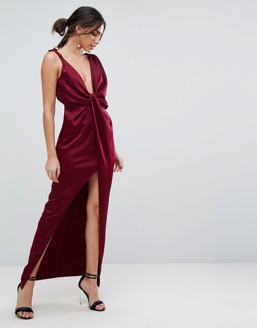 Bordowa Sukienka maxi satynowa drapowana XXL 44 Bordowa-Sukienka-maxi-satynowa-drapowana-XXL-44