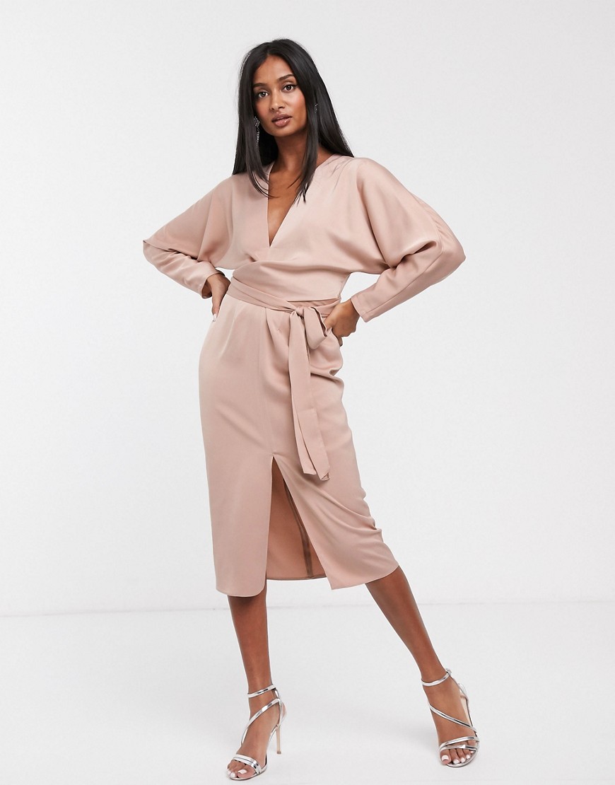 Brudny róż Sukienka midi batwing rękaw defekt L 40 Brudny-roz-Sukienka-midi-batwing-rekaw-defekt-L-40
