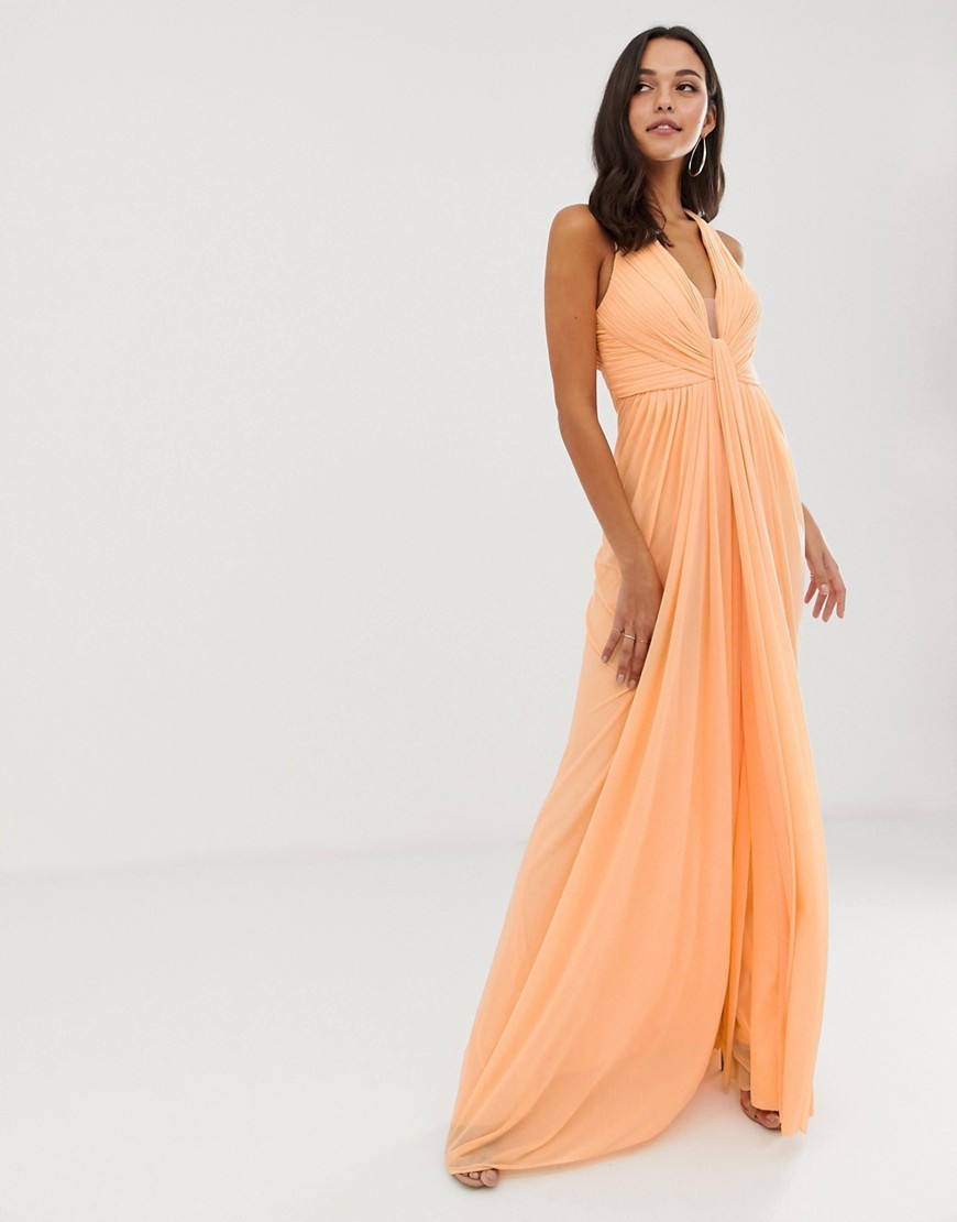 Brzoskwiniowa długa Sukienka maxi elegancka L 40 Brzoskwiniowa-dluga-Sukienka-maxi-elegancka-L-40