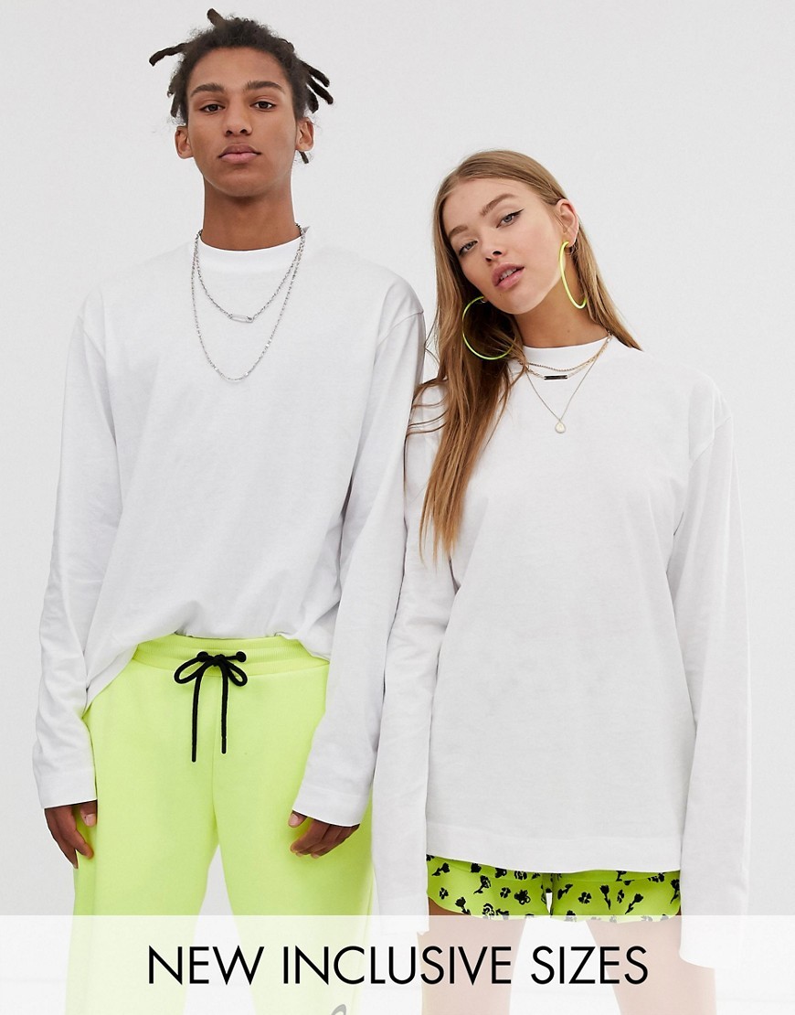 Biały T-shirt unisex z długim rękawem XXS COLLUSION-Bialy-T-shirt-unisex-z-dlugim-rekawem-XXS