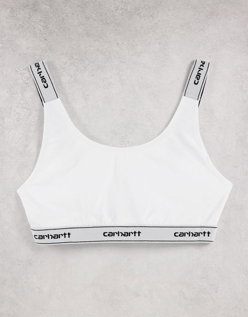 Carhartt WIP krótka bawełniana braletka z logo na ramiączkach XS Carhartt-WIP-krotka-bawelniana-braletka-z-logo-na-ramiaczkach-XS