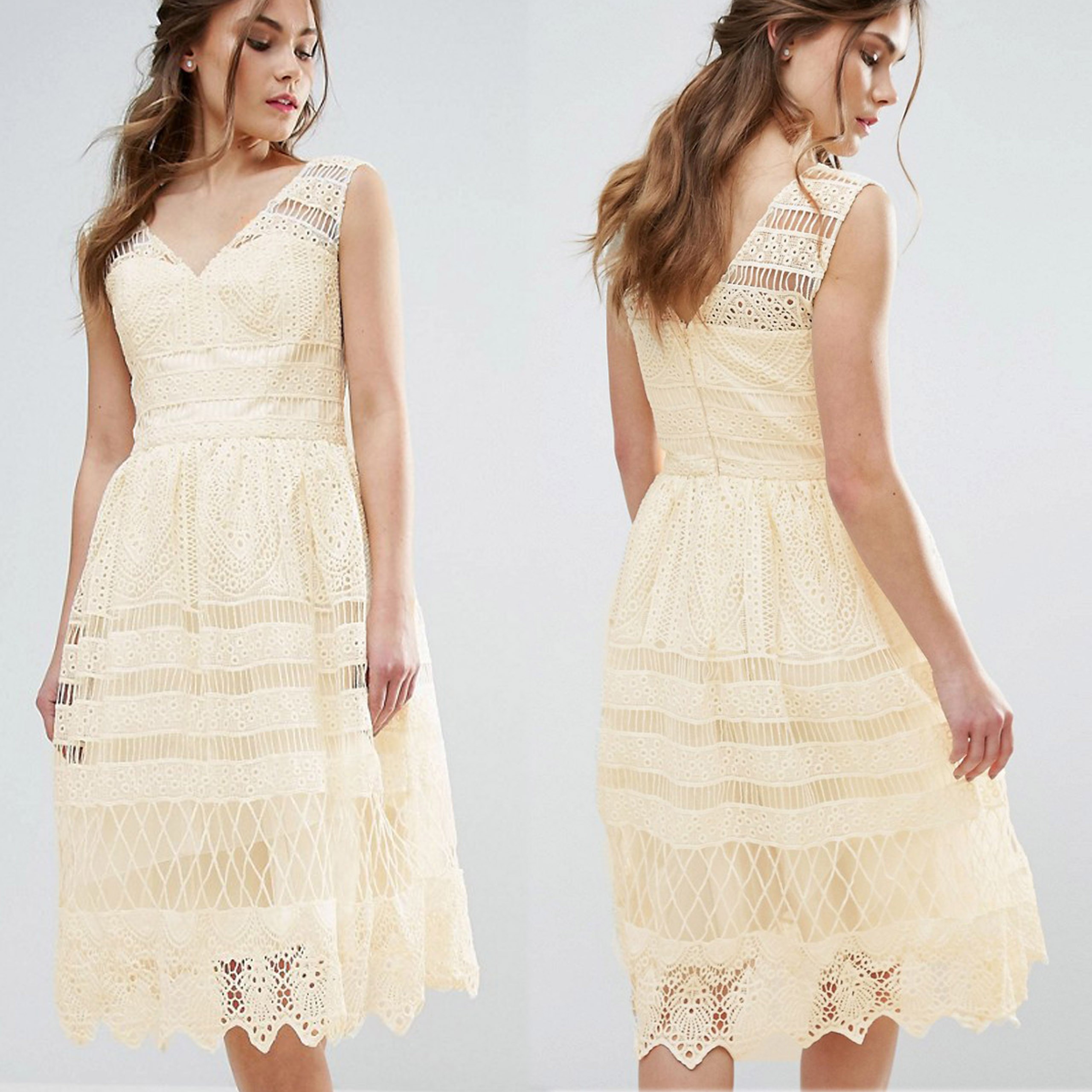 ChiChi London Ecrue Sukienka midi koronka XL 42 ChiChi-London-Ecrue-Sukienka-midi-koronka-XL-42