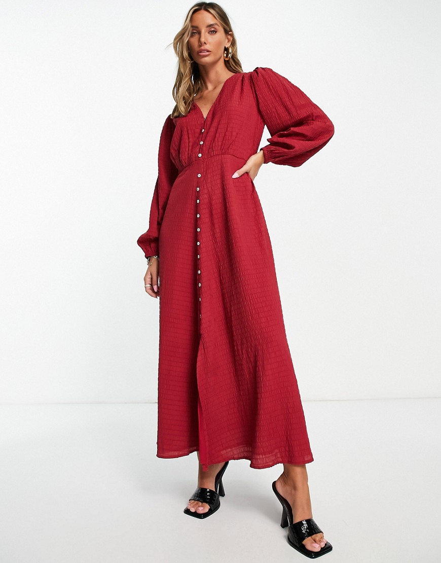 Ciemnoczerwona sukienka midi zapinana na guziki plus size 46 Ciemnoczerwona-sukienka-midi-zapinana-na-guziki-plus-size-46