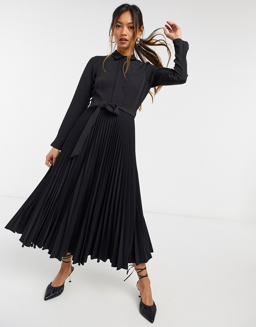 Closet London czarna plisowana sukienka midi z wiązaniem w talii 48 Closet-London-czarna-plisowana--sukienka-midi-z-wiazaniem-w-talii-48