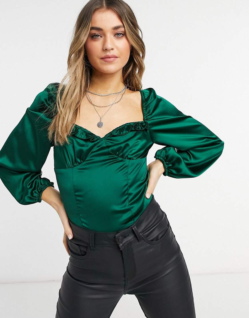 Collective The Label satynowe body z obszernymi rękawami zielone 38 Collective-The-Label-satynowe-body-z-obszernymi-rekawami-zielone-38