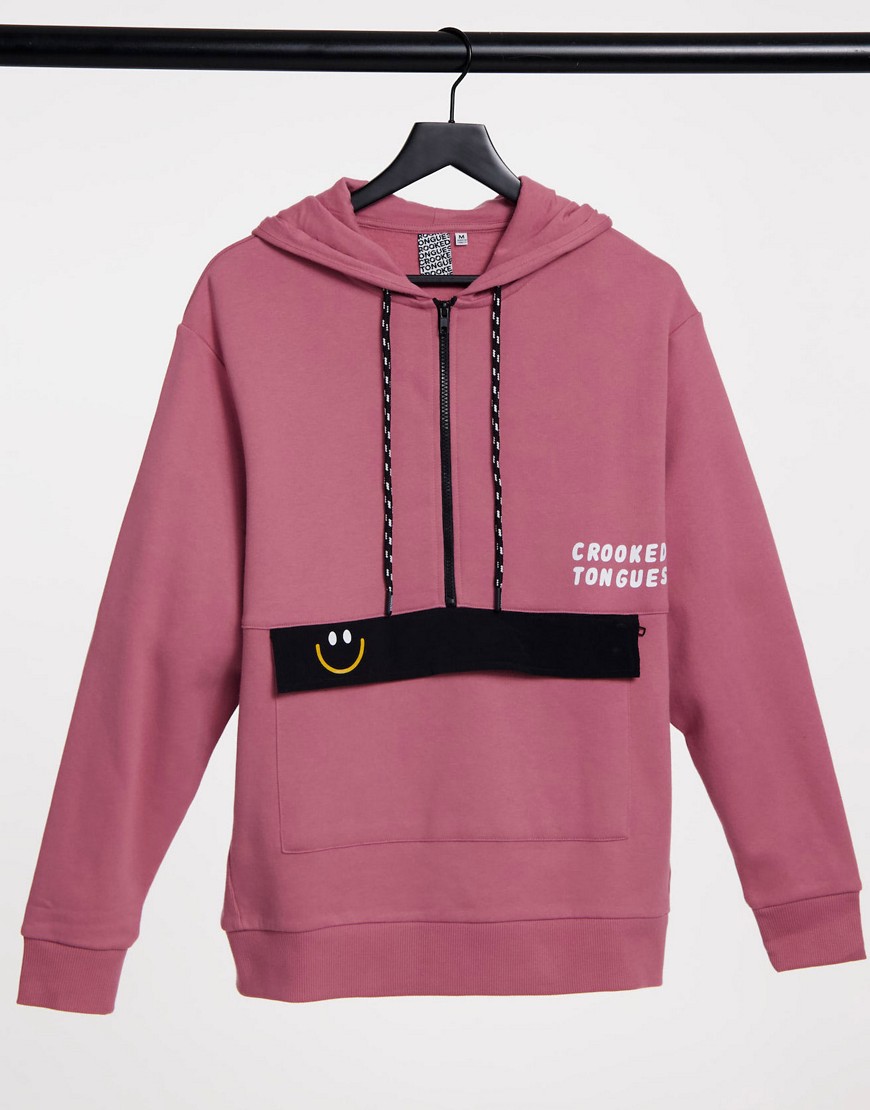 Crooked Tongues Różowa bluza oversize z kapturem i kieszenią L Crooked-Tongues-Rozowa-bluza-oversize-z-kapturem-i-kieszenia-L