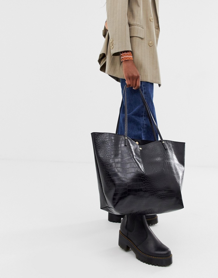 Czarna-Torebka-shopper-bag-krokodyl-urwany-pasek-2 Czarna-Torebka-shopper-bag-krokodyl-urwany-pasek