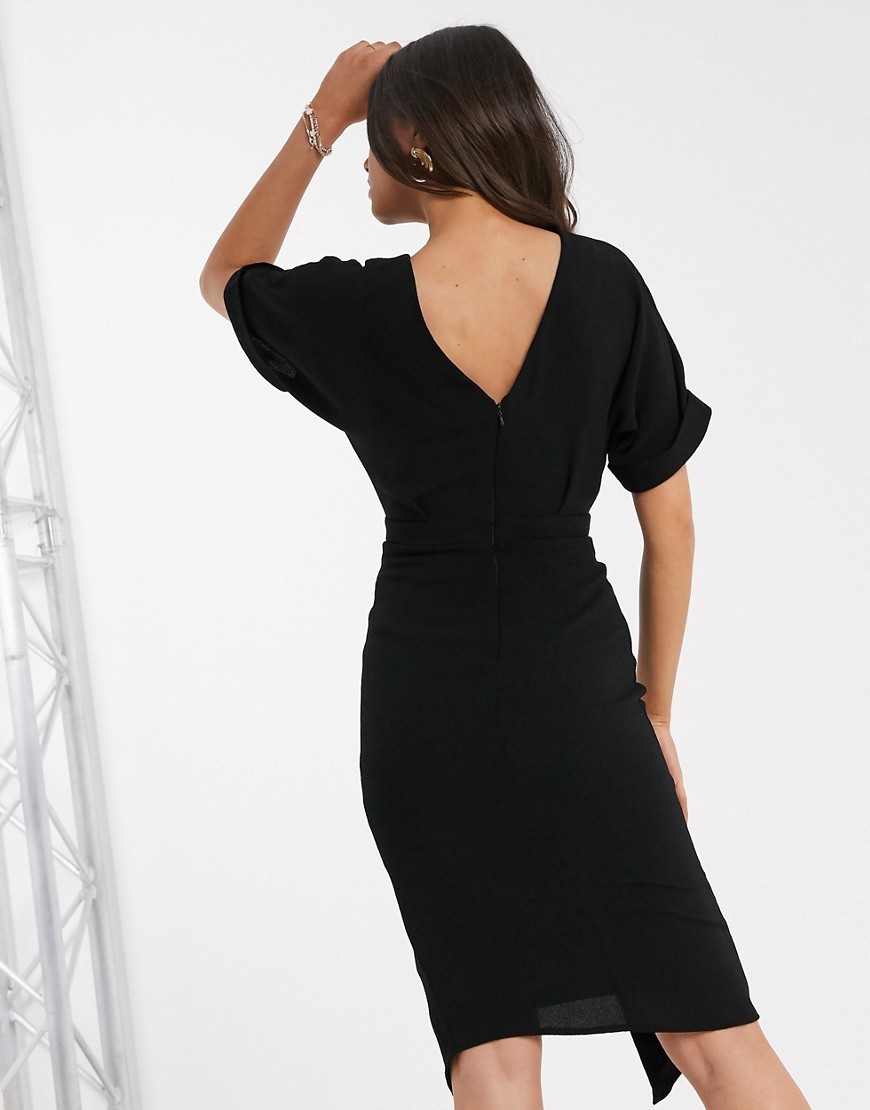 Czarna elegancka sukienka przed kolano z rozcięciem z przodu S 36 Czarna-elegancka-sukienka--przed-kolano-z-rozcieciem-z-przodu-S-36