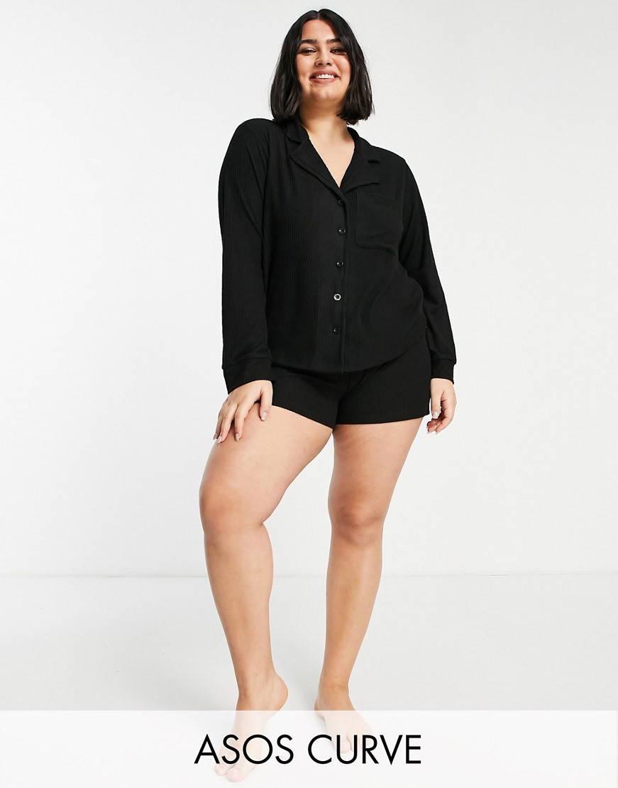 Czarna prążkowana piżama koszula i szorty plus size defekt 52 Czarna-prazkowana-pizama-koszula-i-szorty-plus-size-defekt-52