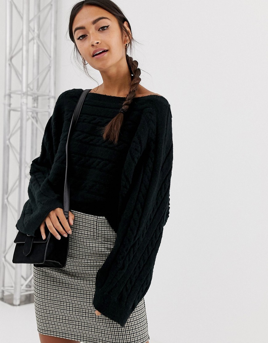 Czarny Sweter pleciony skrócony miły XS 34 Czarny-Sweter-pleciony-skrocony-mily-XS-34