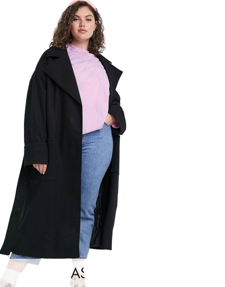 Czarny luźny damski płaszcz z paskiem plus size 50