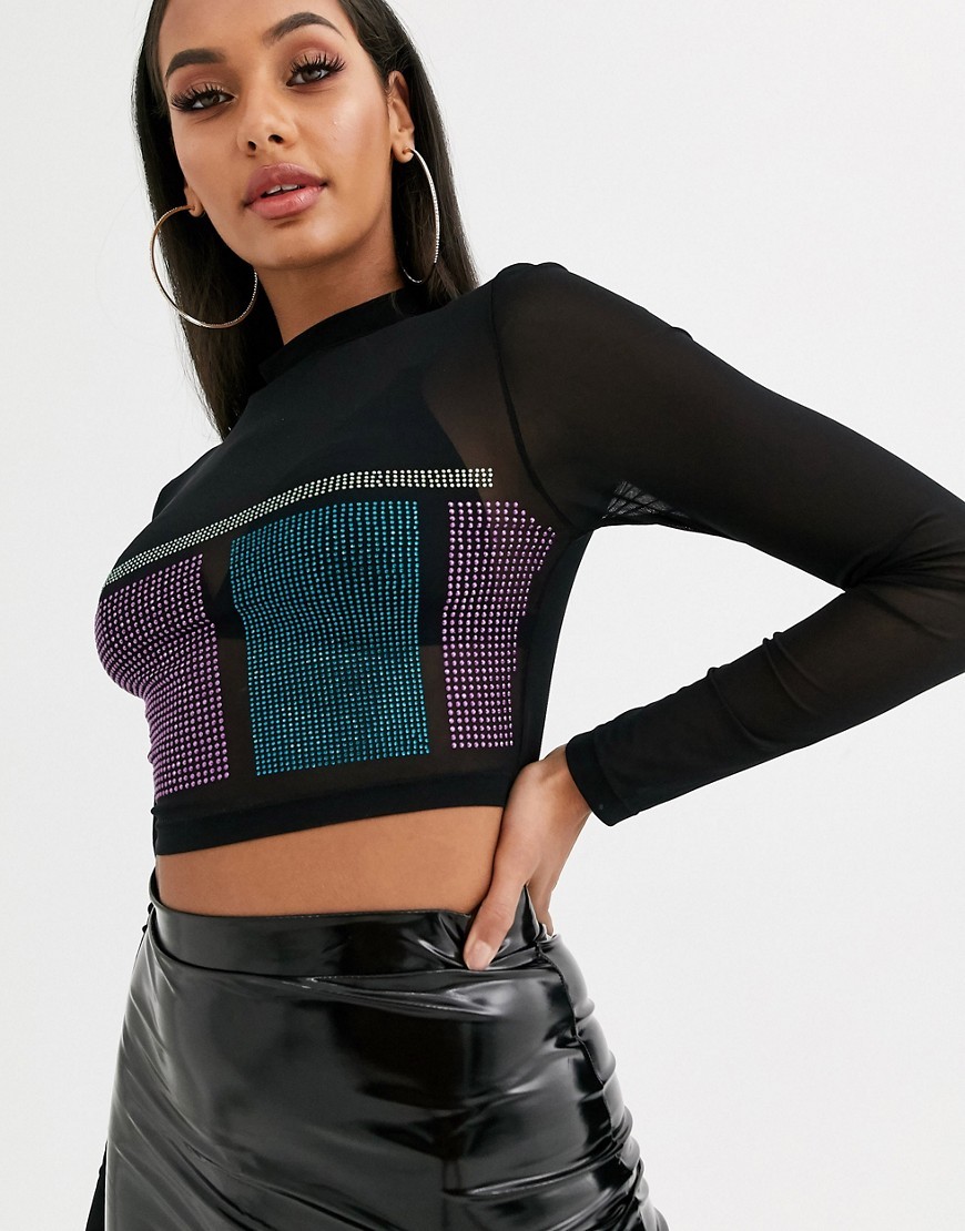 Czarny-siateczkowy-crop-top-bluzka-zdobiony-koralikami-XS-2 Czarny-siateczkowy-crop-top--bluzka-zdobiony-koralikami-XS