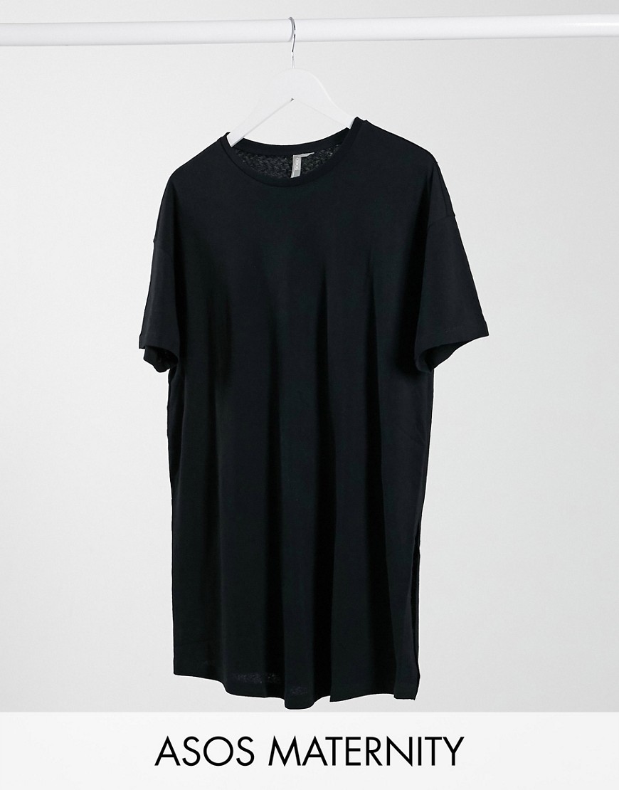 Czarny teksturowany t shirt o wydłużonym fasonie z rozcięciami defekt 36 Czarny-teksturowany-t-shirt-o-wydluzonym-fasonie-z-rozcieciami-defekt-36