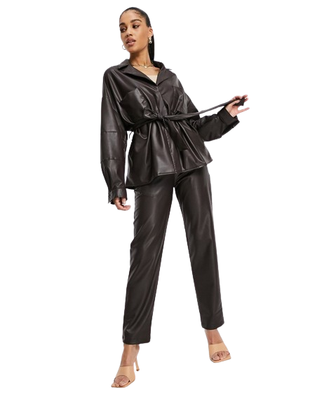 Czekoladowa kurtka koszulowa z imitacji skóry 40