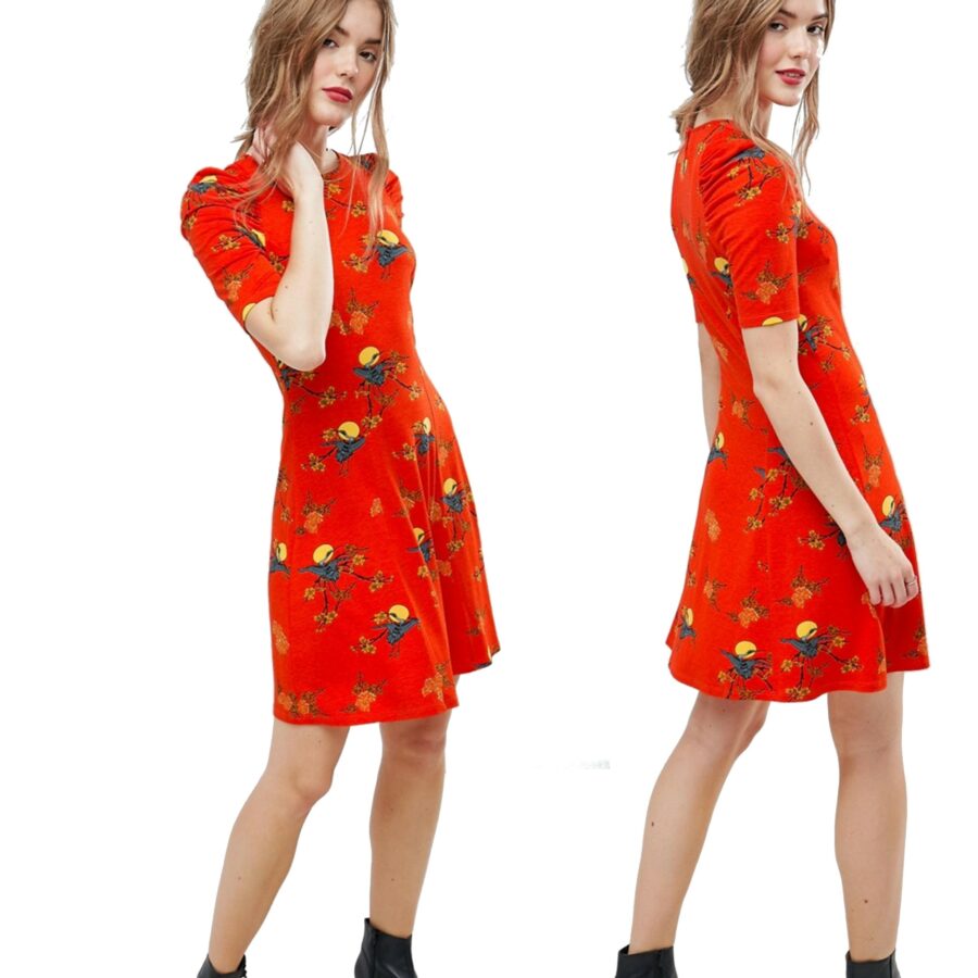 Czerwona-sukienka-mini-rozkloszowana-z-printem-XXL-44