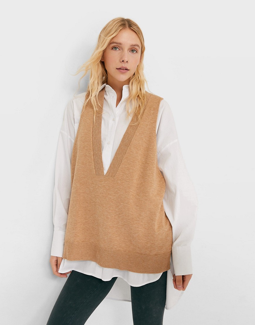 Damska brązowa dzianinowa kamizelka oversize S Damska-brazowa-dzianinowa-kamizelka-oversize-S
