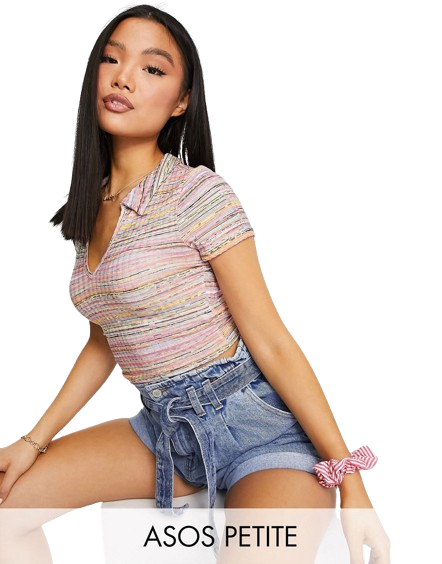Damski dopasowany top polo z efektem space dye i wzorem w paski M