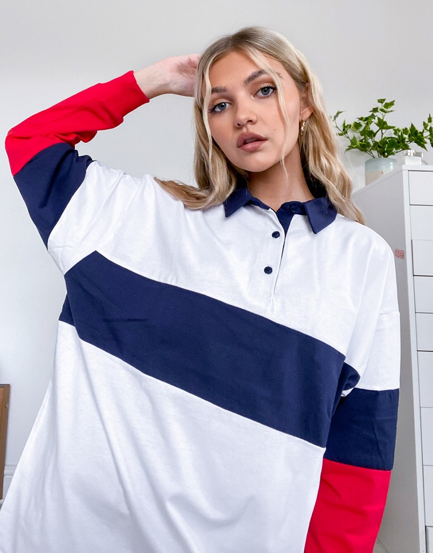Damski t-shirt oversize z długimi rękawami i blokami kolorów biały 32 Damski-t-shirt-oversize-z-dlugimi-rekawami-i-blokami-kolorow-bialy-32