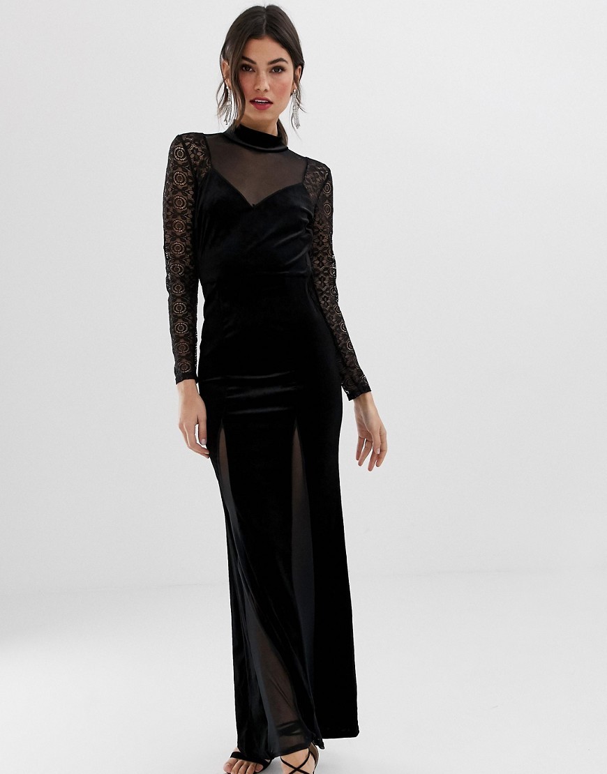 Dluga-czarna-Sukienka-elegancka-koronkowe-rekawy-S-36-3 Dluga-czarna-Sukienka-elegancka-koronkowe-rekawy-S-36