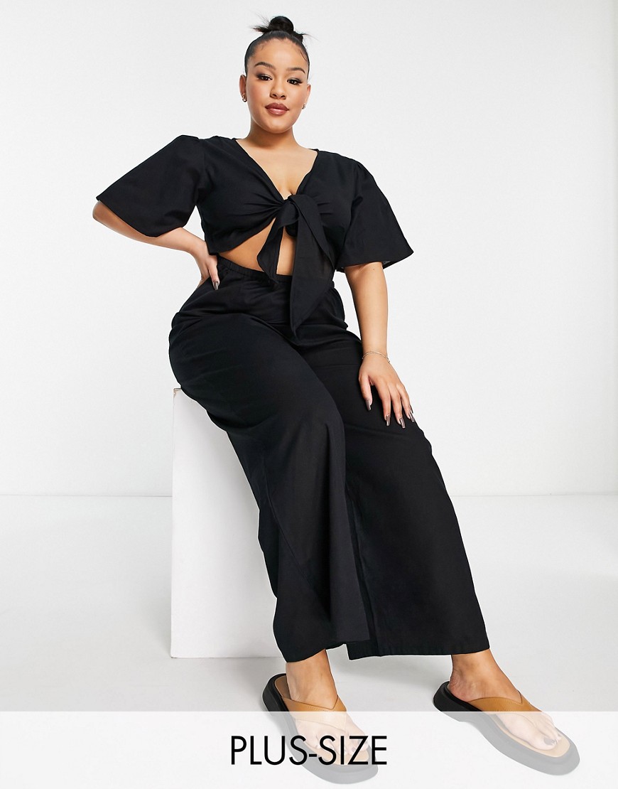 Esmee Plus Exclusive Lniany wiązany z przodu kombinezon czarny defekt 54 Esmee-Plus-Exclusive-Lniany-wiazany-z-przodu-kombinezon-czarny-defekt-54