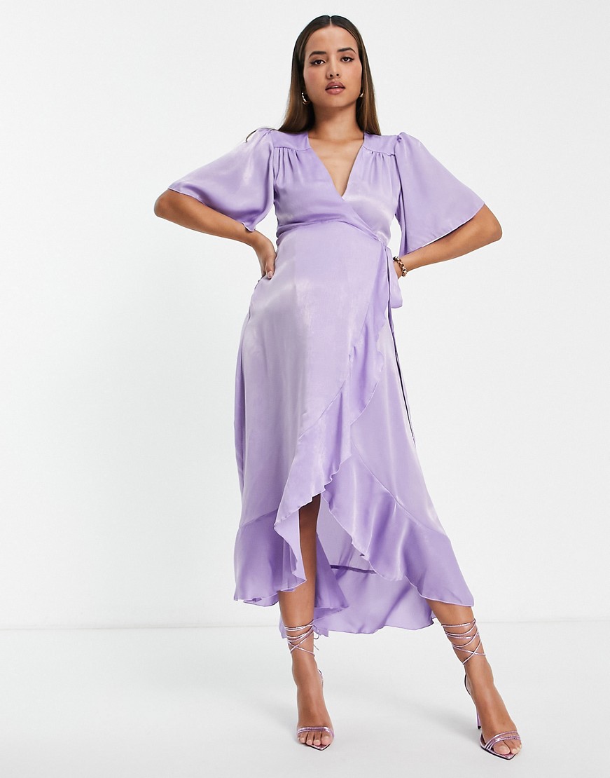 Flounce-London-Maternity-liliowa-satynowa-sukienka-midi-o-kopertowym-kroju-S-3 Flounce-London-Maternity-liliowa-satynowa-sukienka-midi-o-kopertowym-kroju-S