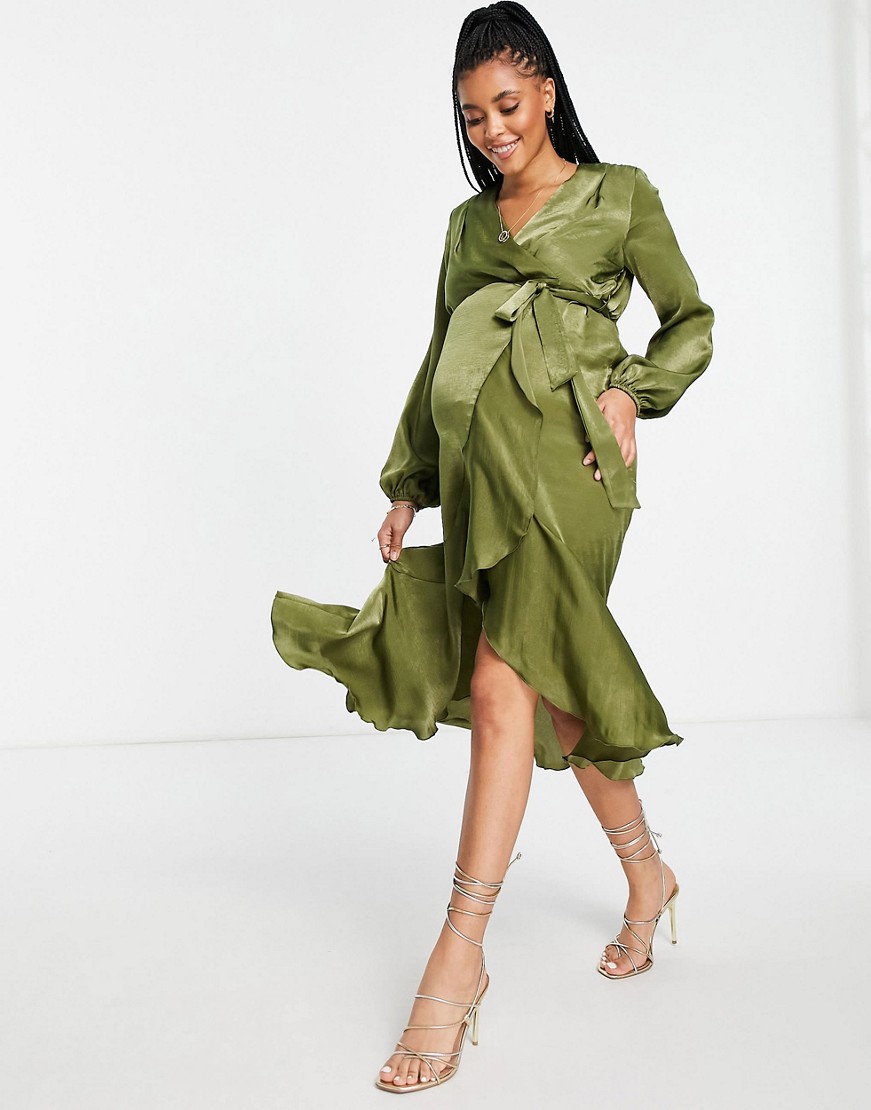 Flounce-London-Maternity-zielona-satynowa-ciazowa-sukienka-midi-kopertowa-46-1 Flounce-London-Maternity-zielona-satynowa-ciazowa-sukienka-midi-kopertowa-46