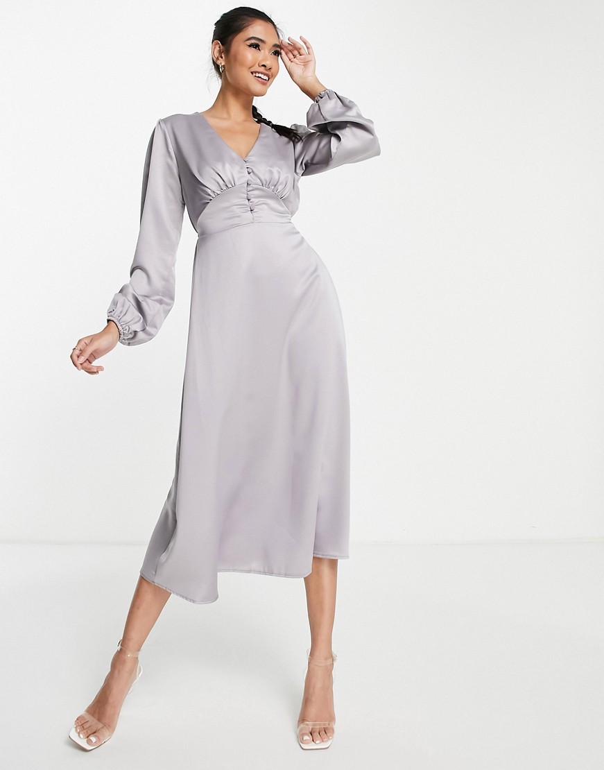 Flounce London szara trapezowa plisowana sukienka midi L Flounce-London-szara-trapezowa-plisowana-sukienka-midi-L