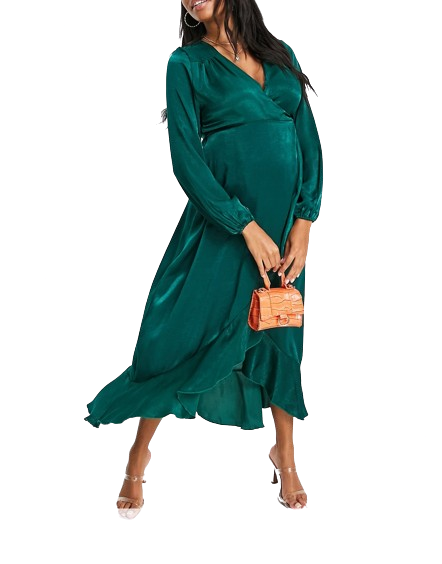 Flounce London zieloną ciążowa suknia maxi z falbaną XL