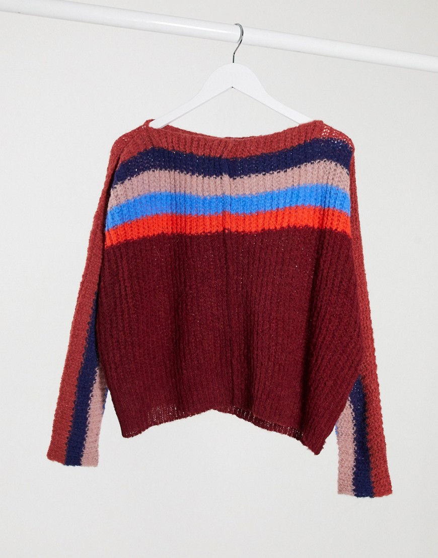 Free-People-Sweter-damski-bordowy-w-paski-XS-2 Free-People-Sweter-damski-bordowy-w-paski-XS
