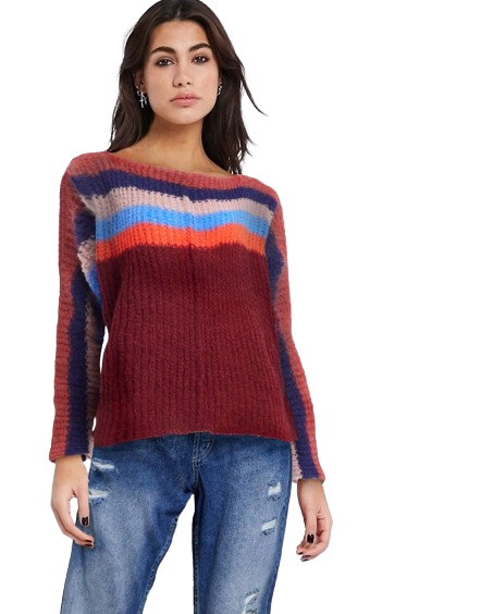 Free People Sweter damski bordowy w paski XS