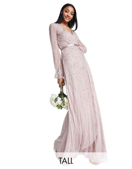 Frock And Frill Tall Bridesmaid szaroróżowa kopertowa sukienka maxi defekt 36