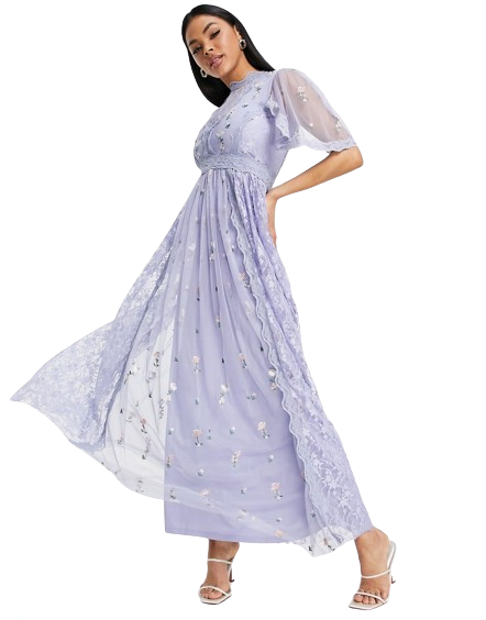 Frock And Frill niebieska sukienki maxi haftowane kwiaty defekt 38