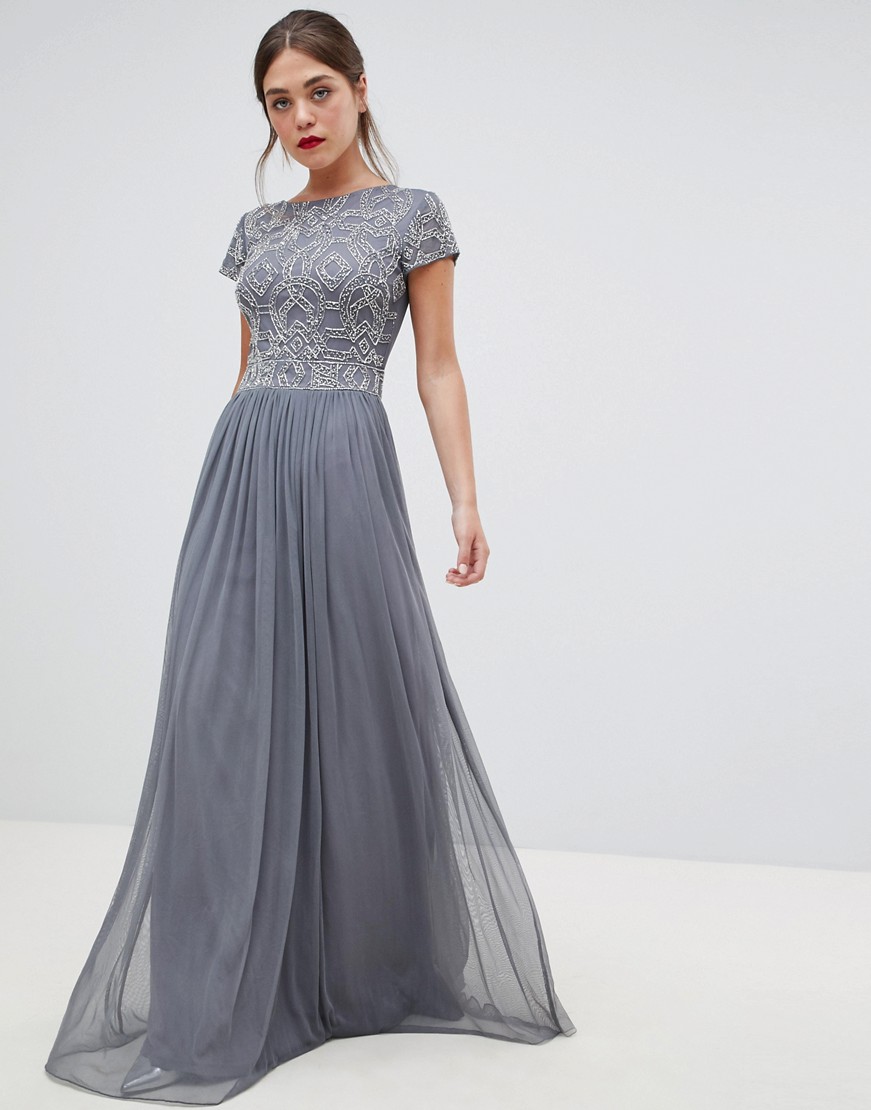 Frock Frill Szary krzemień Sukienka maxi zdobiona L 40 Frock-Frill-Szary-krzemien-Sukienka-maxi-zdobiona-L-40
