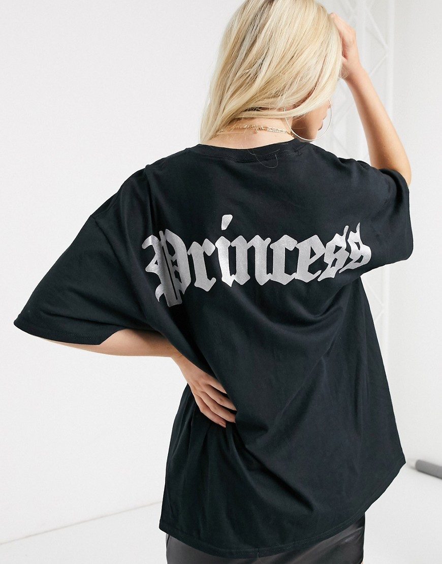 HNR-LDN-Czarny-T-shirt-oversize-napis-princess-M